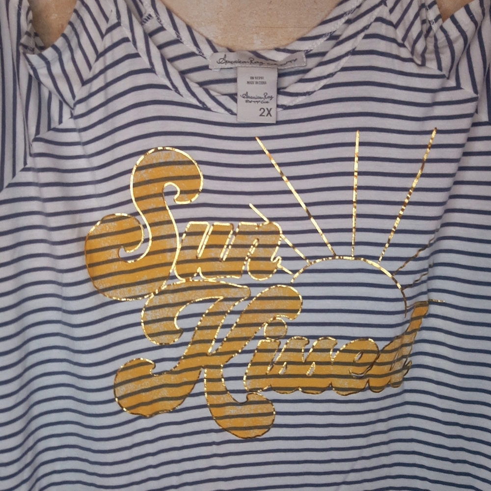 American Rag Cold Shoulder "Sun Kissed" Shirt, 2X - Picture 2 of 4